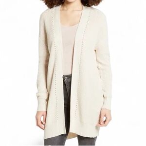 BP Open Front Pointelle Detail Cardigan Cream Beige XL